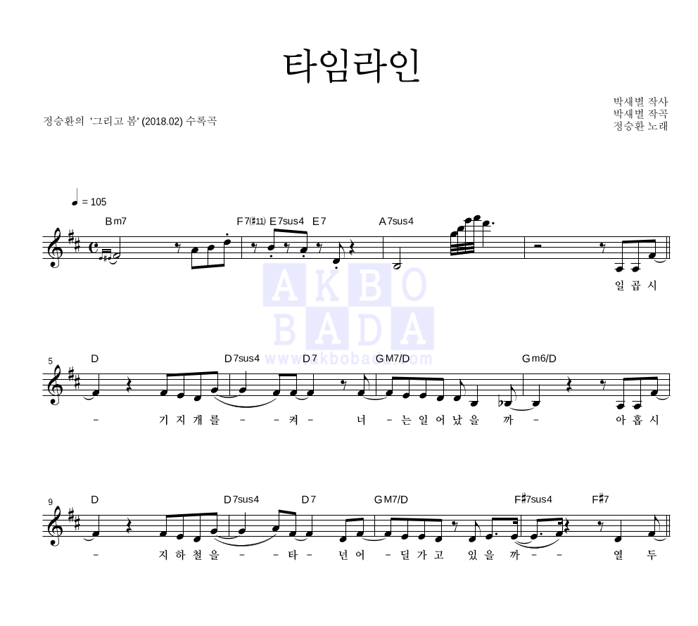 타임라인 멜로디 악보 미리보기