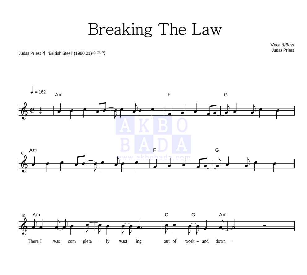 Breaking The Law 멜로디 악보 미리보기