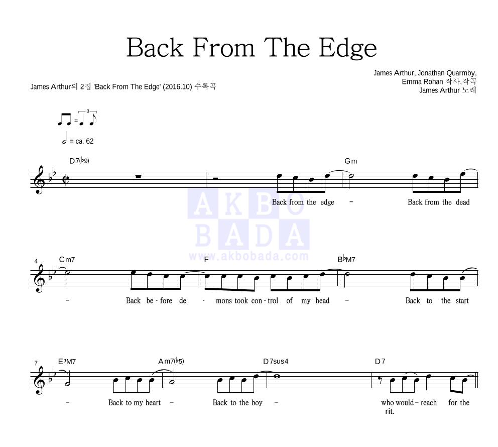 Back From The Edge 멜로디 악보 미리보기