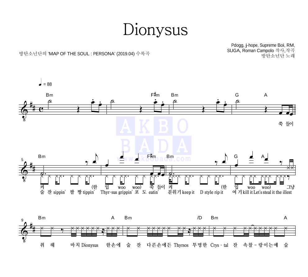 Dionysus 멜로디 악보 미리보기