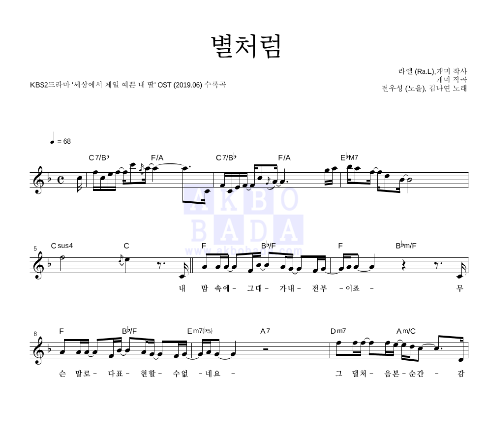 별처럼 멜로디 악보 미리보기