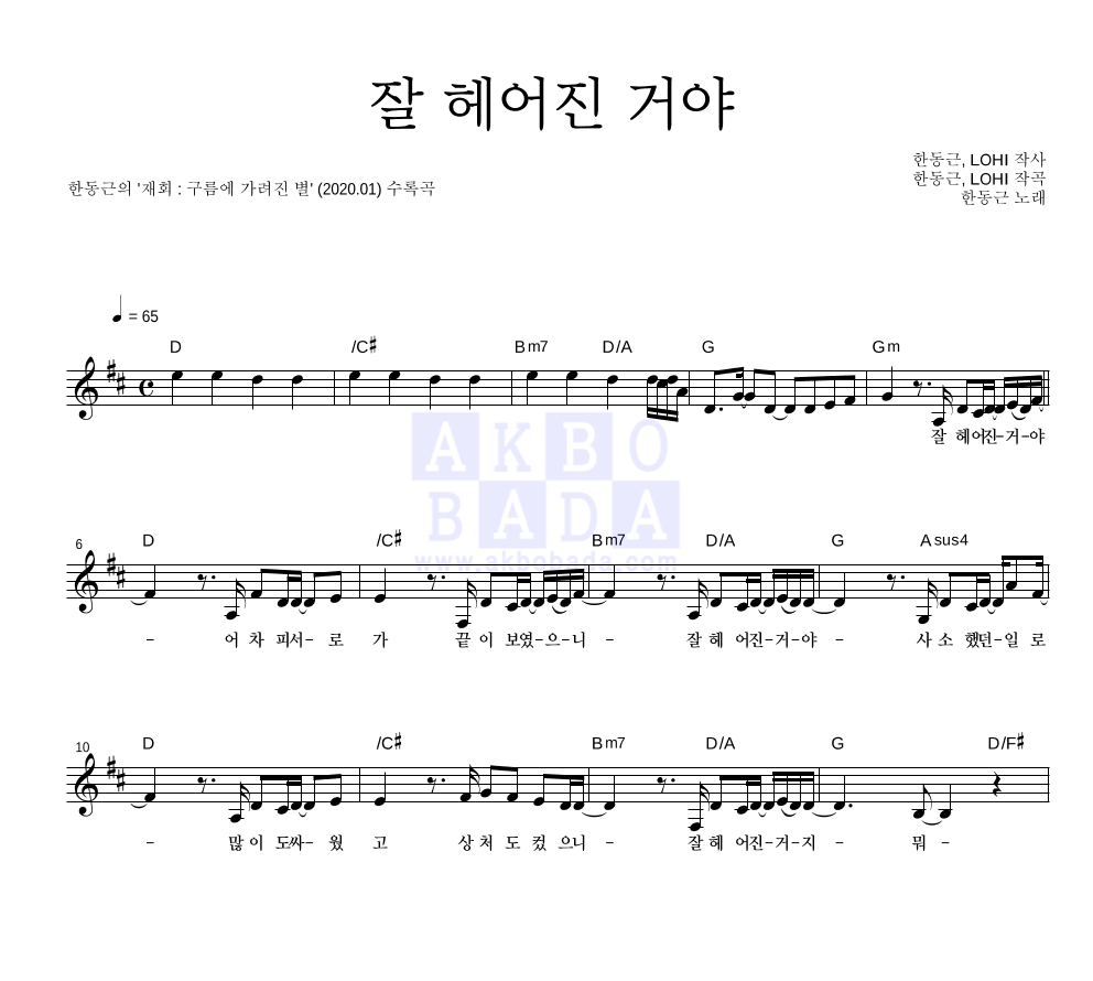 잘 헤어진 거야 멜로디 악보 미리보기