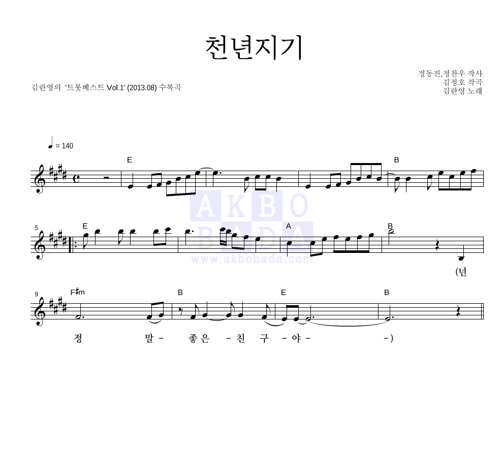 천년지기 멜로디 악보 미리보기