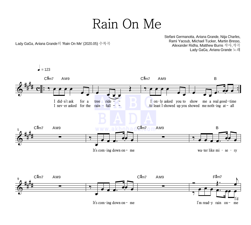 Rain On Me 멜로디 악보 미리보기