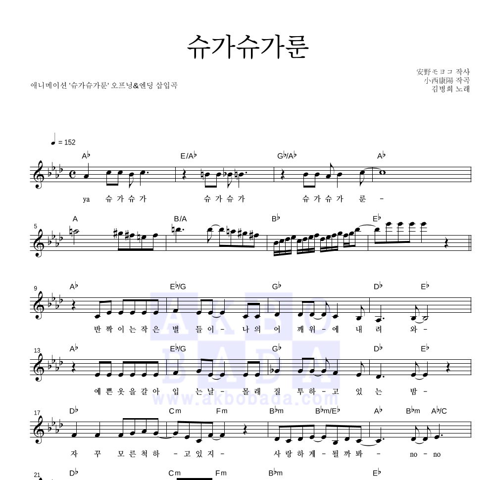 슈가슈가룬 멜로디 악보 미리보기