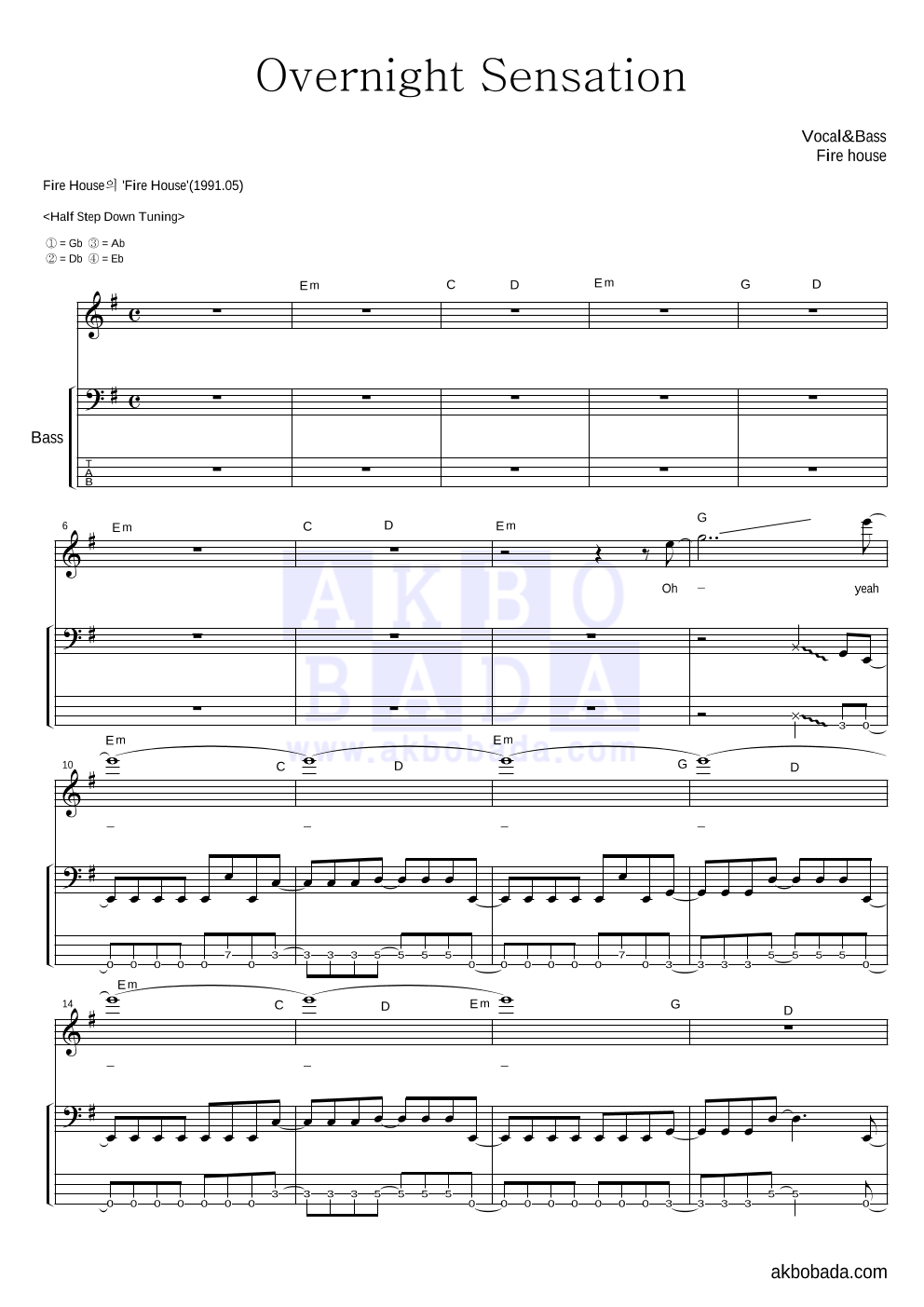 Overnight Sensation 베이스 악보 미리보기