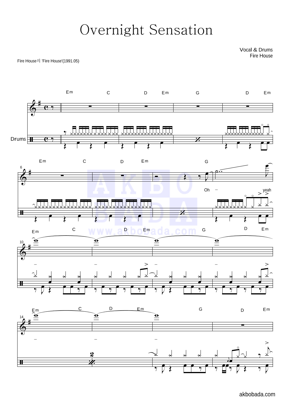 Overnight Sensation 드럼 악보 미리보기