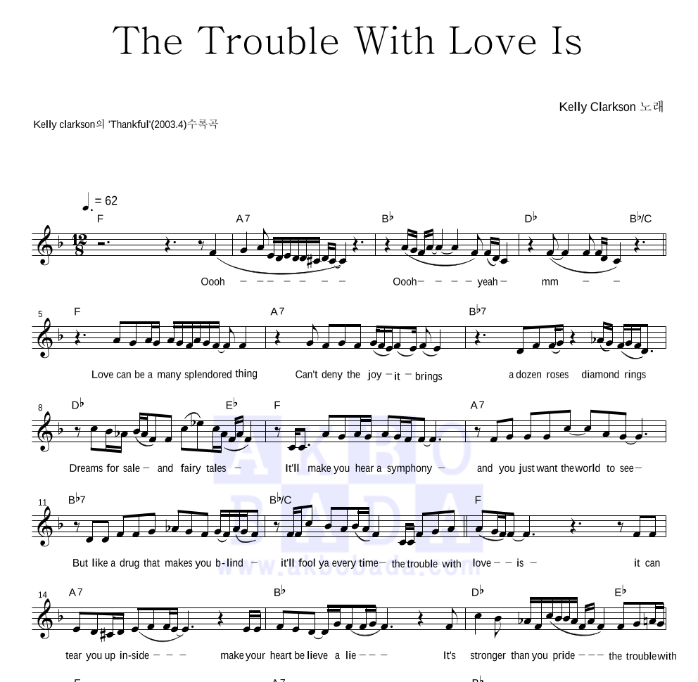 The Trouble With Love Is 멜로디 악보 미리보기