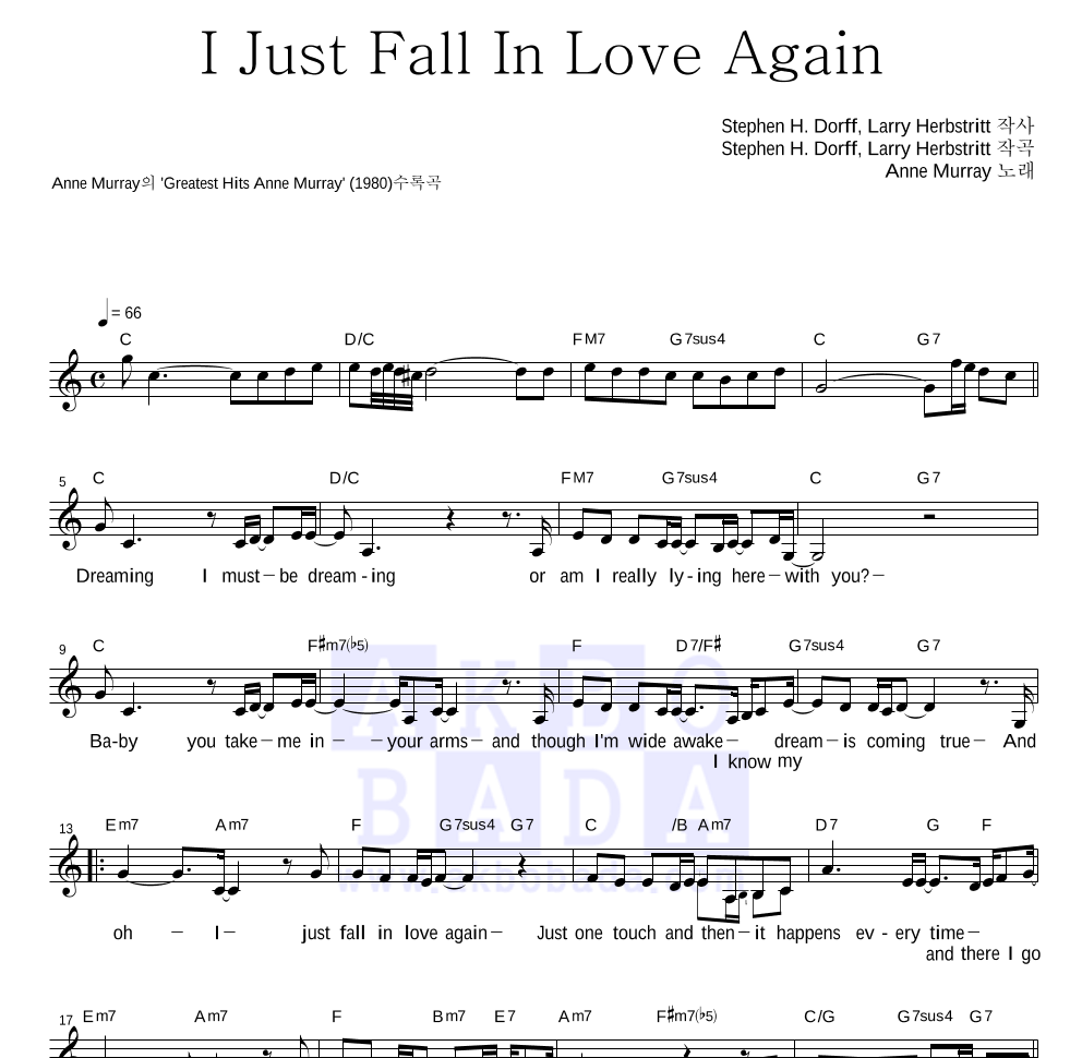 I Just Fall In Love Again 멜로디 악보 미리보기