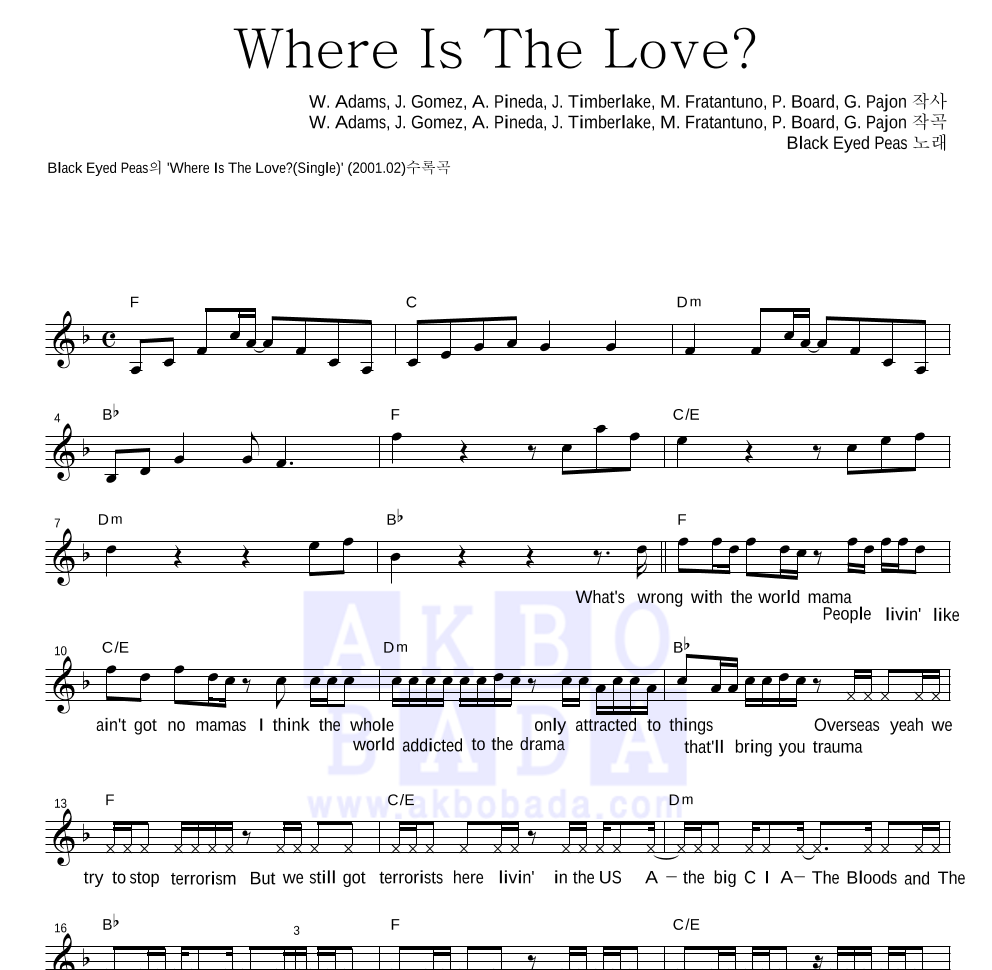 Where Is The Love? 멜로디 악보 미리보기