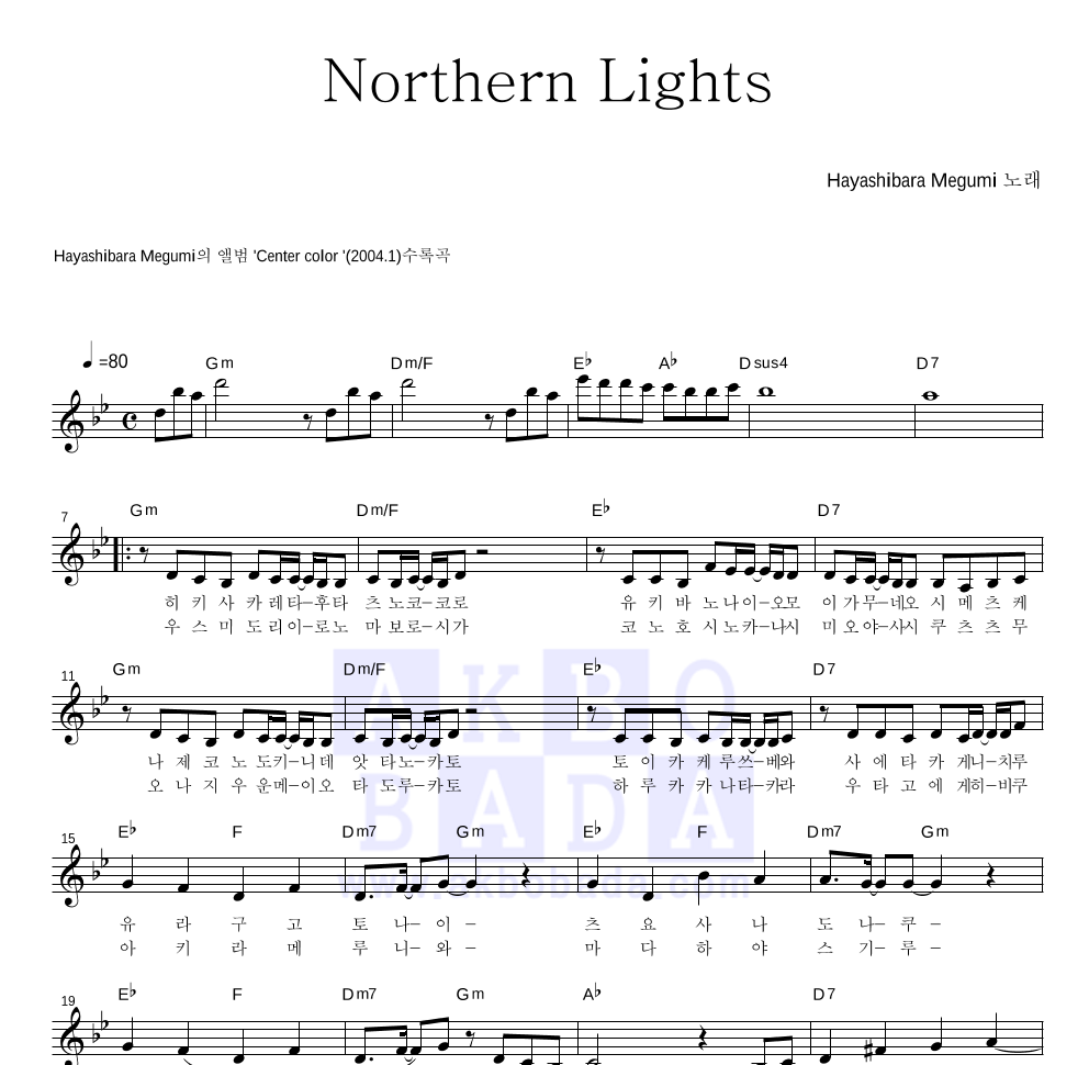 Northern Lights 멜로디 악보 미리보기