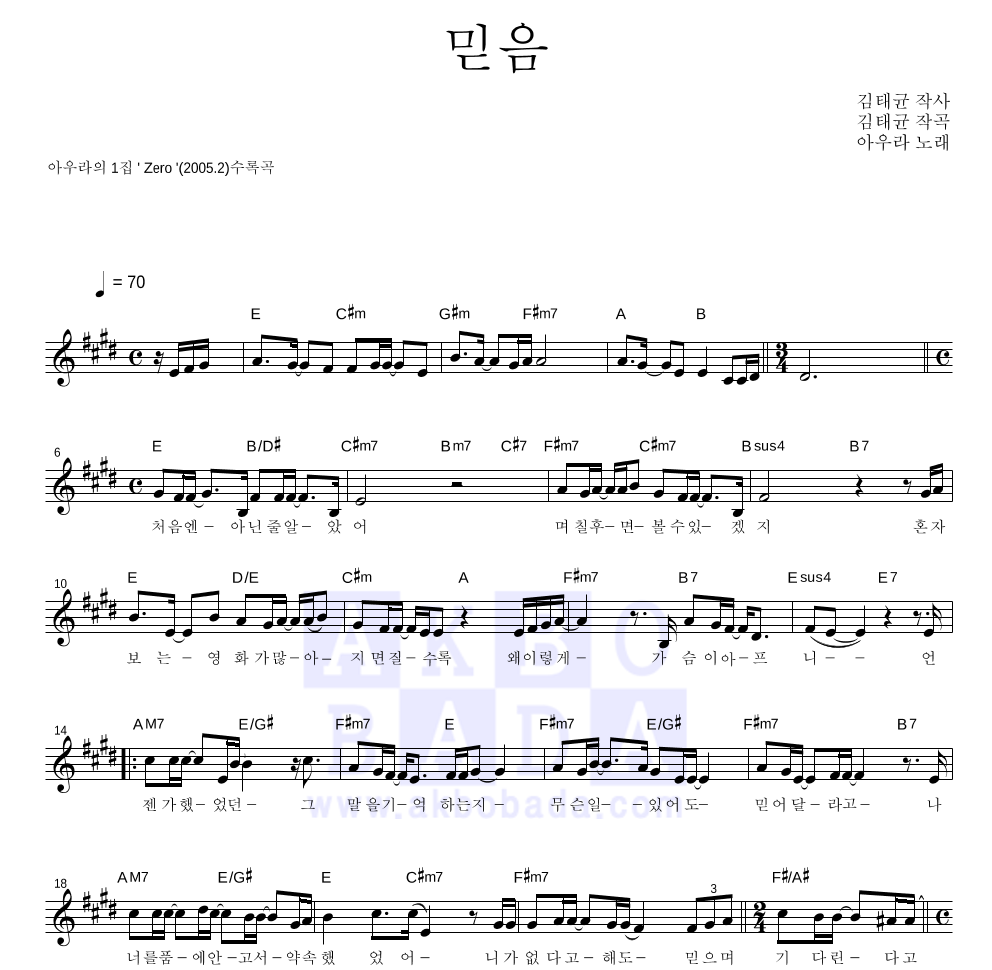 믿음 멜로디 악보 미리보기