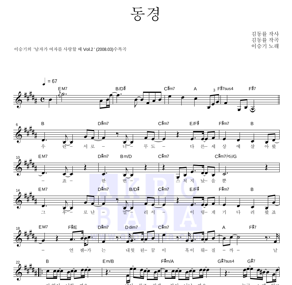 동경 멜로디 악보 미리보기