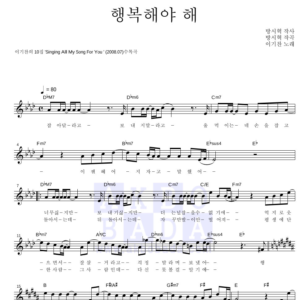 행복해야 해 멜로디 악보 미리보기