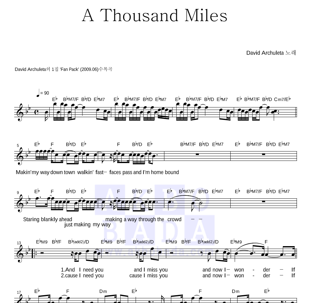 A Thousand Miles 멜로디 악보 미리보기