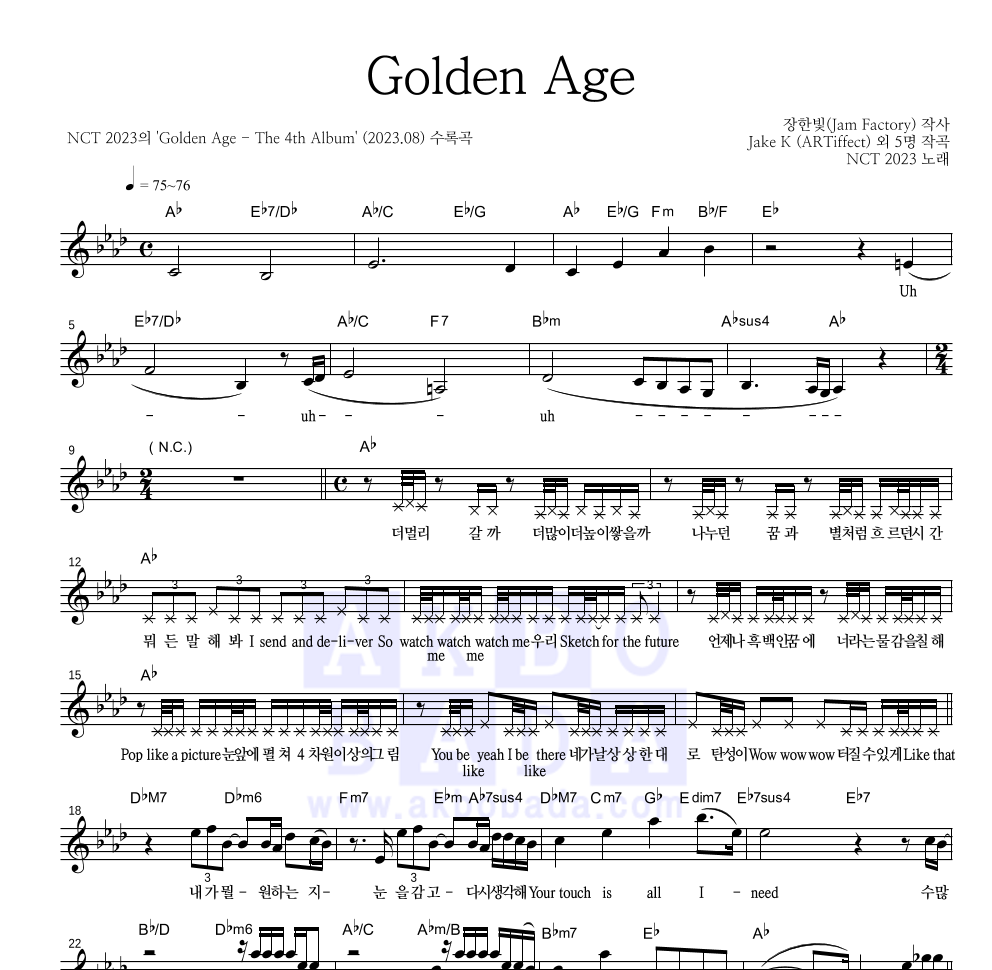 Golden Age 멜로디 악보 미리보기