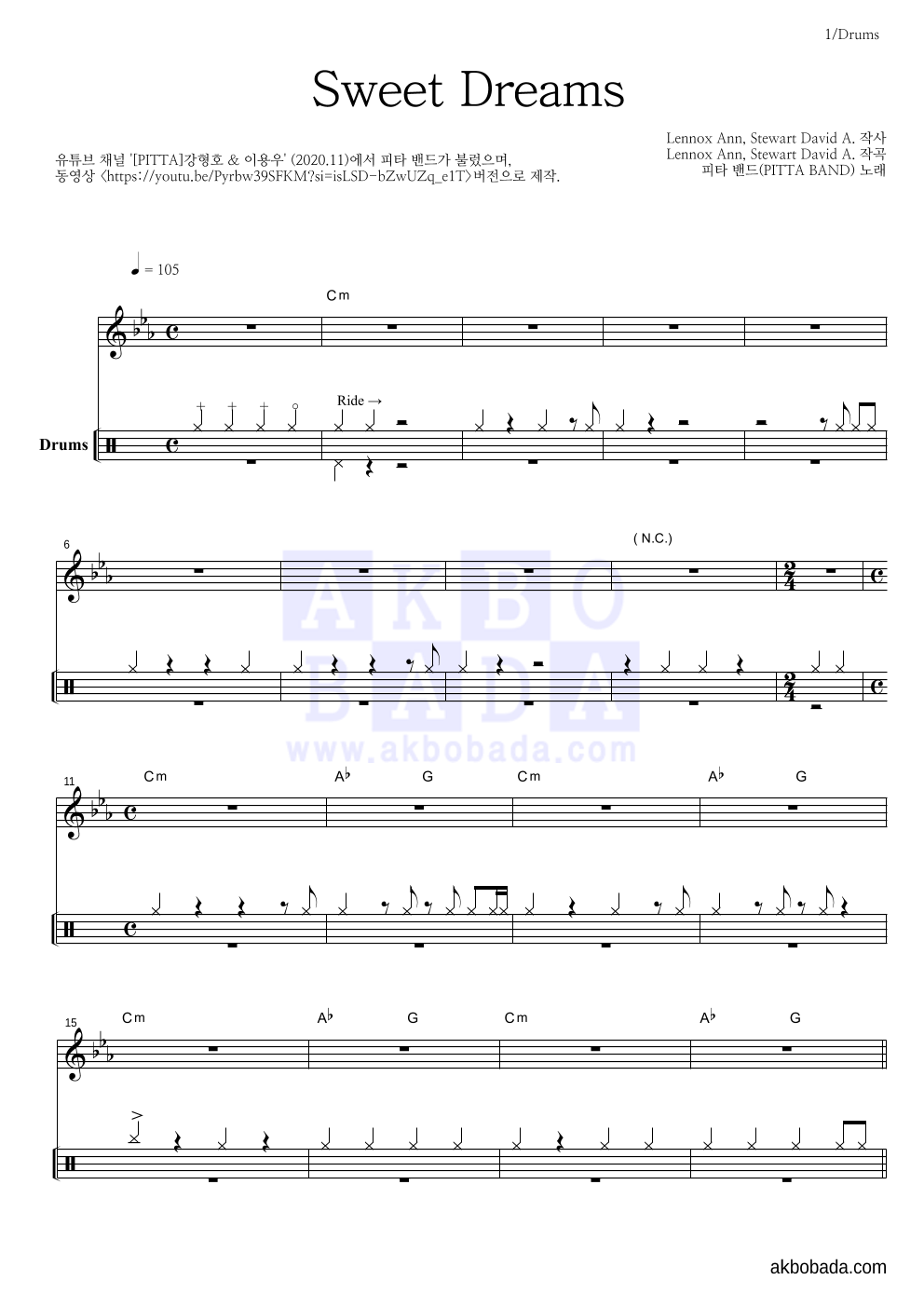 Sweet Dreams 드럼 악보 미리보기