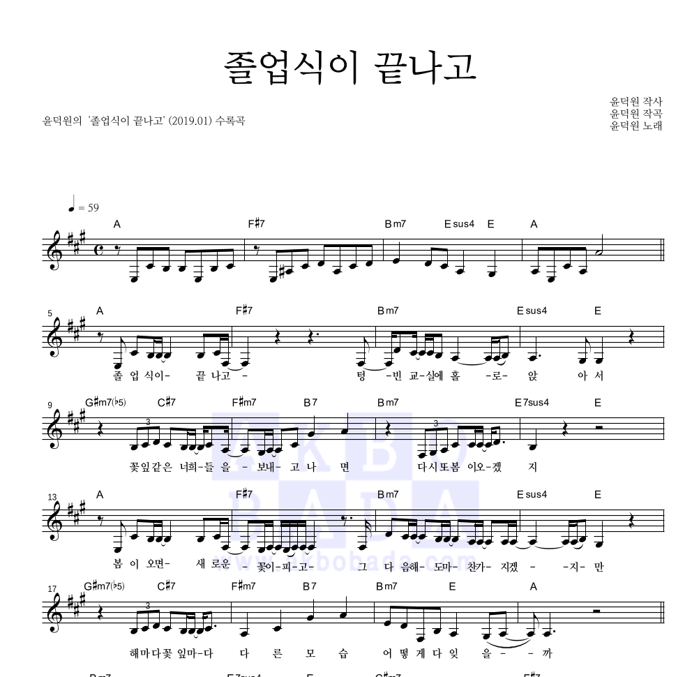 졸업식이 끝나고 멜로디 악보 미리보기