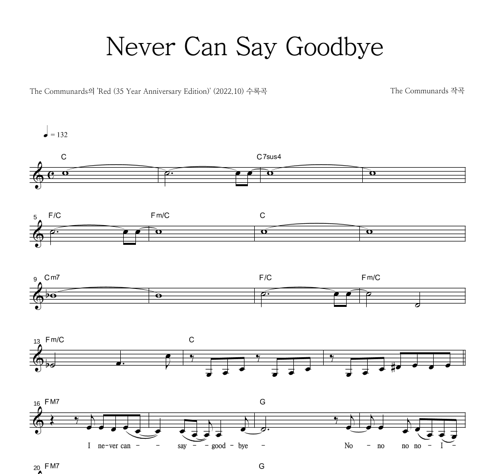Never Can Say Goodbye 멜로디 악보 미리보기
