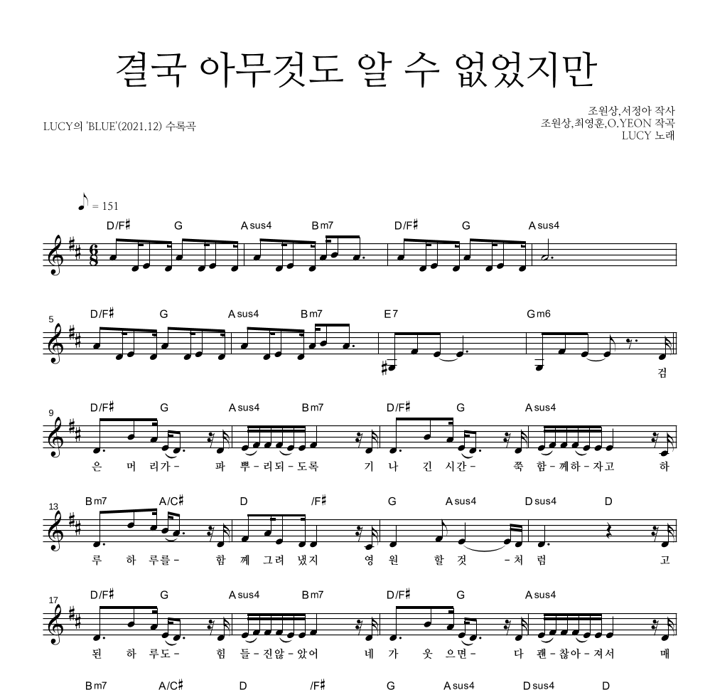 결국 아무것도 알 수 없었지만 멜로디 악보 미리보기