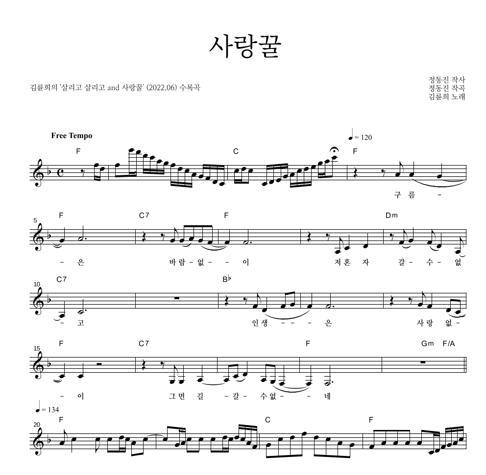 사랑꿀 멜로디 악보 미리보기