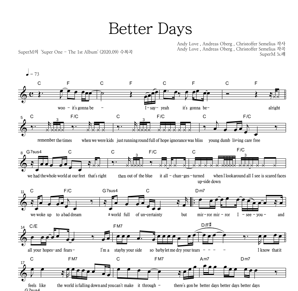 Better Days 멜로디 악보 미리보기