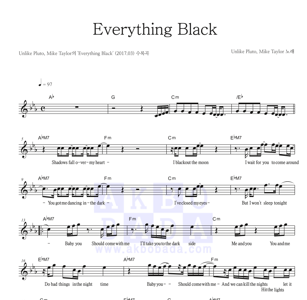 Everything Black 멜로디 악보 미리보기