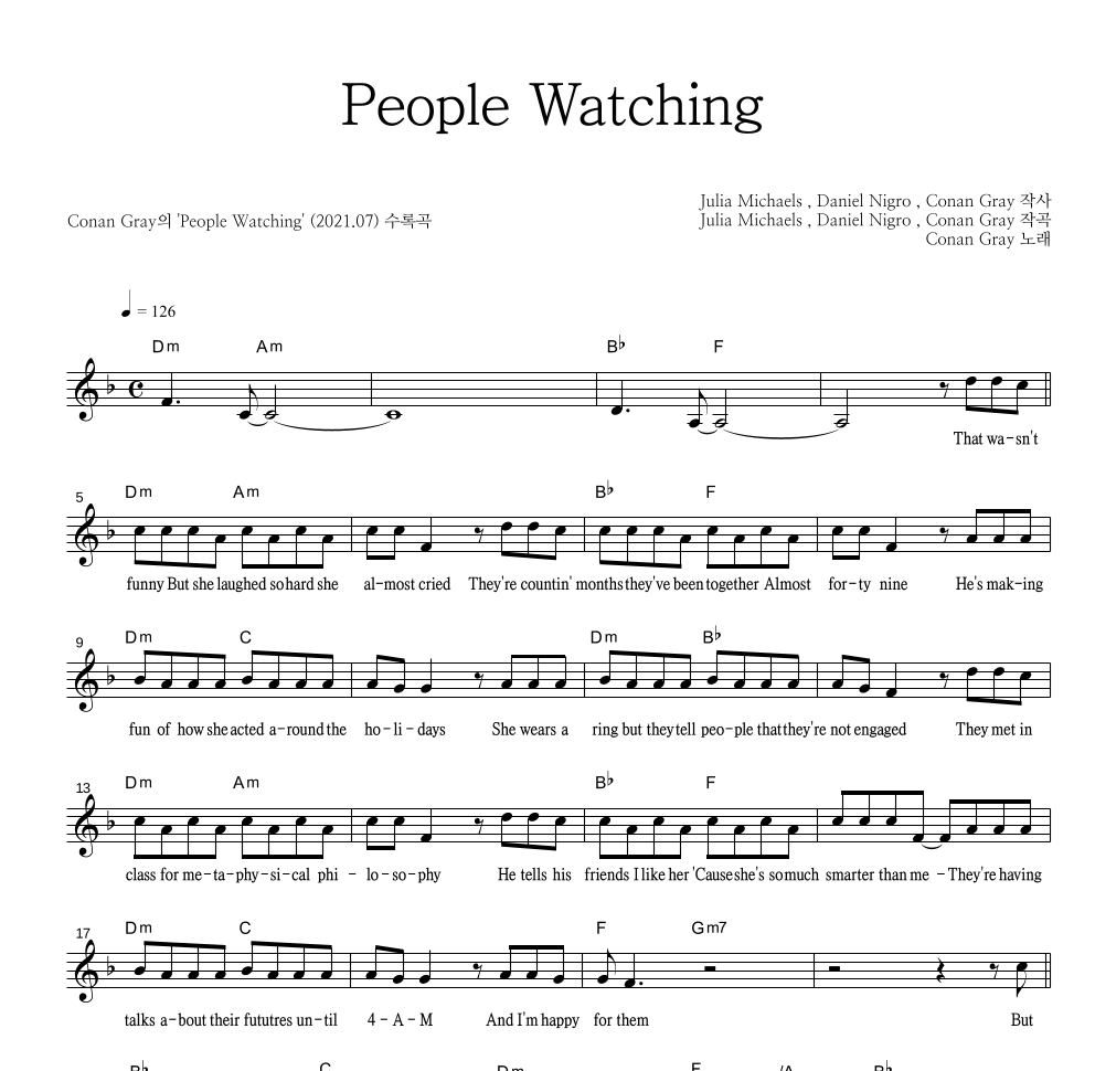 People Watching 멜로디 악보 미리보기