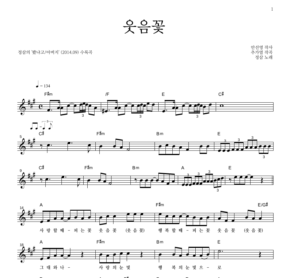 웃음꽃 멜로디 악보 미리보기