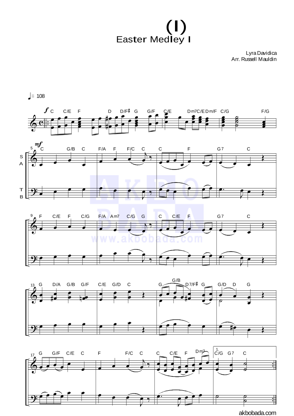 부활절(I)(Easter Medley I) 혼성4부 악보 미리보기