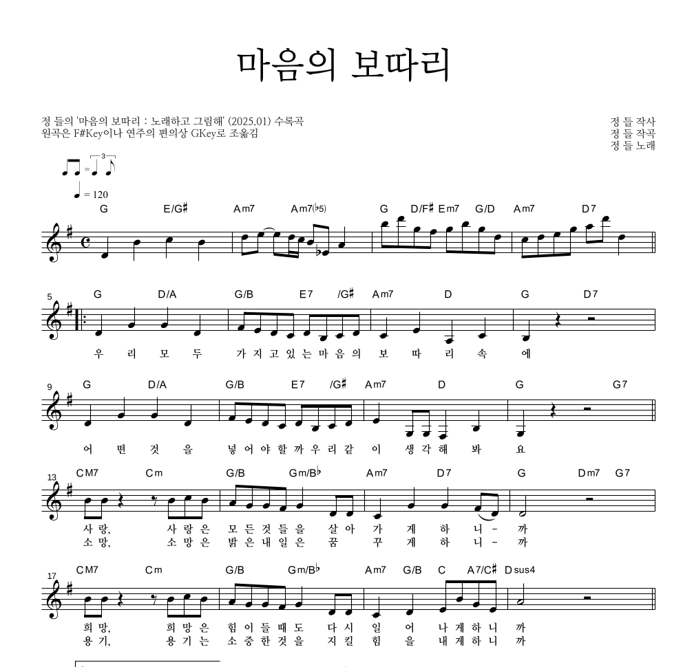 마음의 보따리 멜로디 악보 미리보기