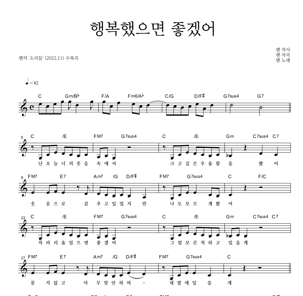 행복했으면 좋겠어 멜로디 악보 미리보기