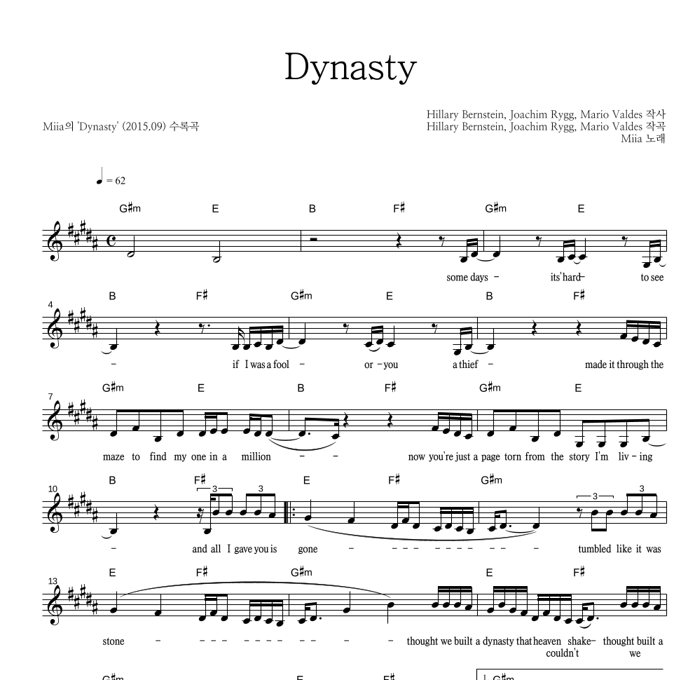 Dynasty 멜로디 악보 미리보기