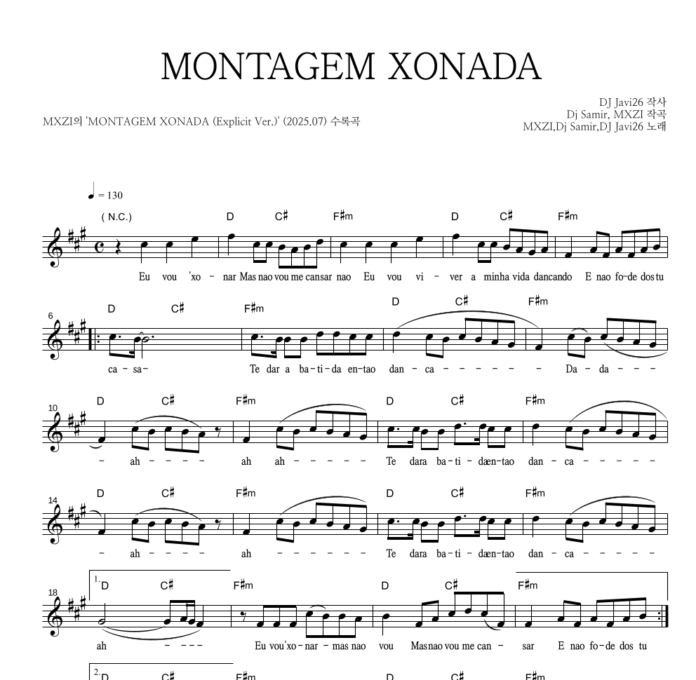 MONTAGEM XONADA 멜로디 악보 미리보기