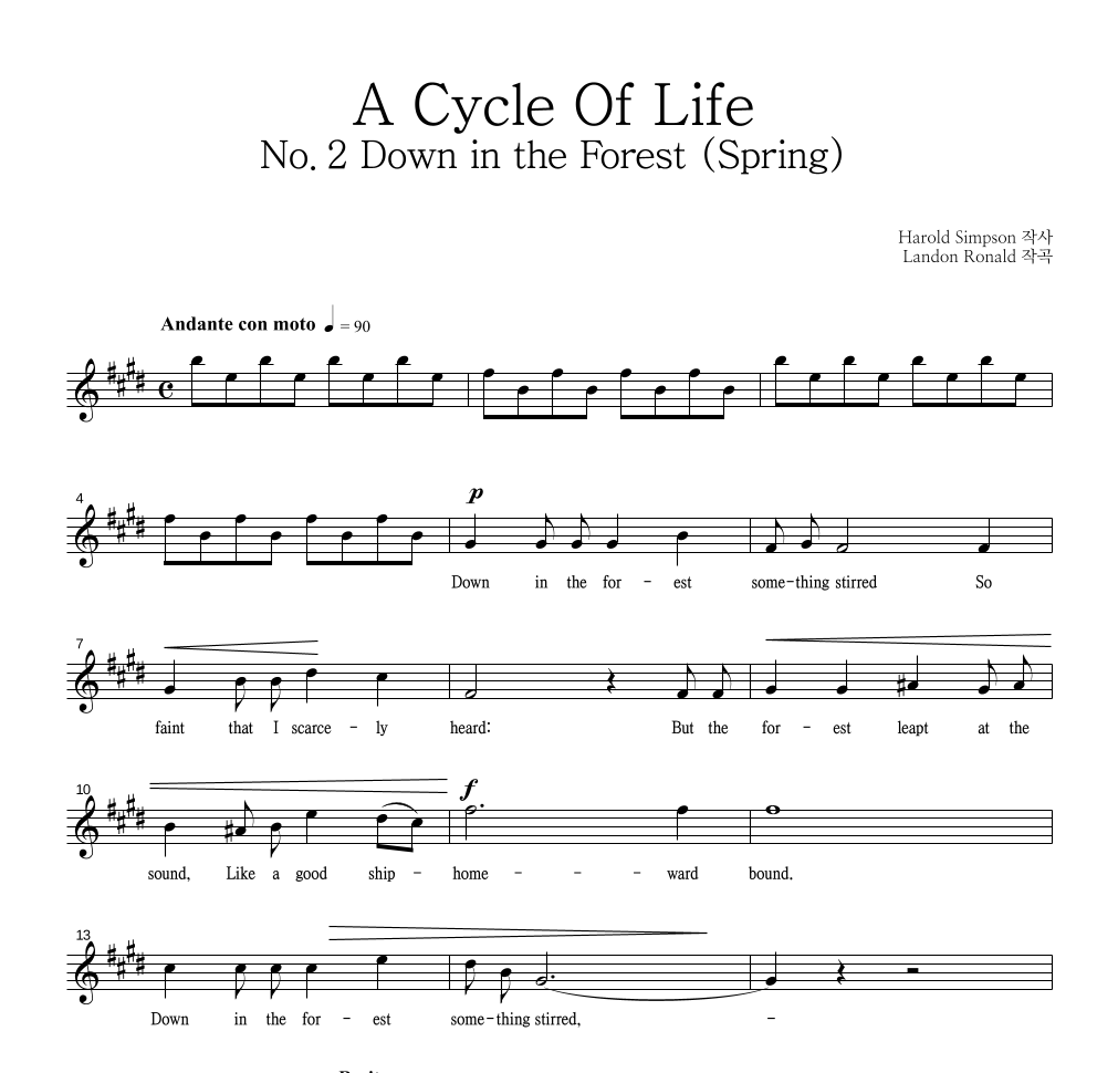 A Cycle Of Life No.2 Down in the Forest (Spring) 멜로디 악보 미리보기