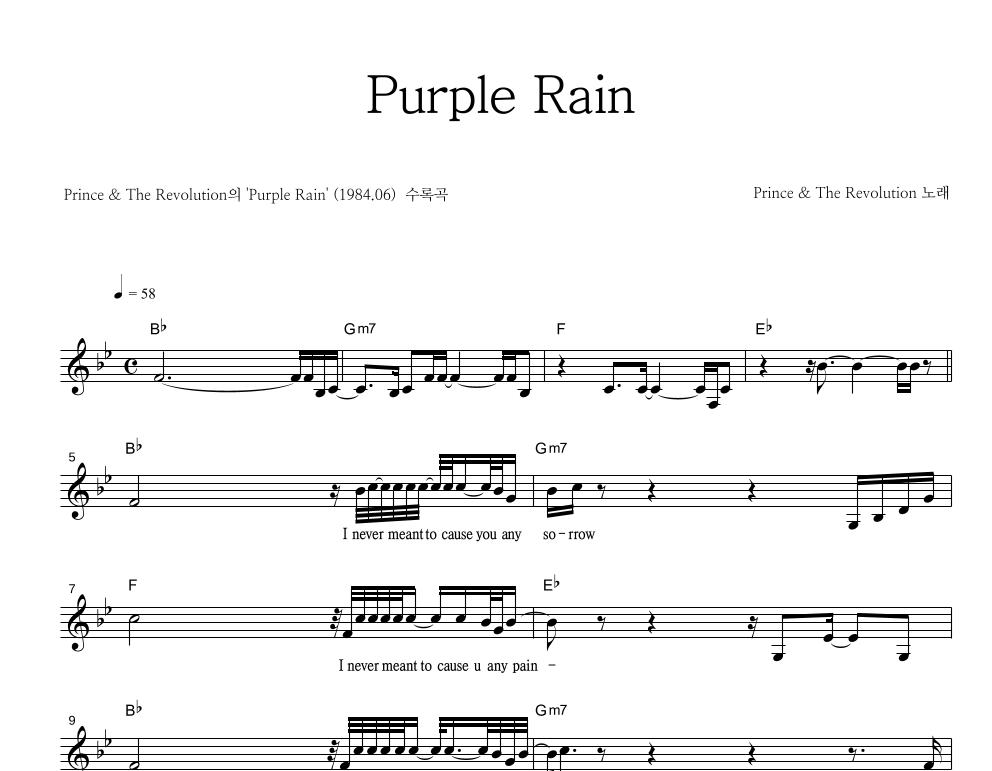 Purple Rain 멜로디 악보 미리보기