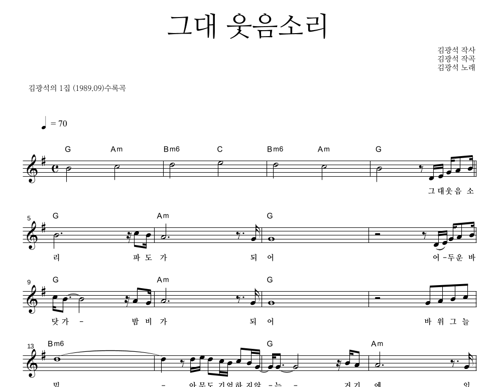그대 웃음소리 멜로디 악보 미리보기