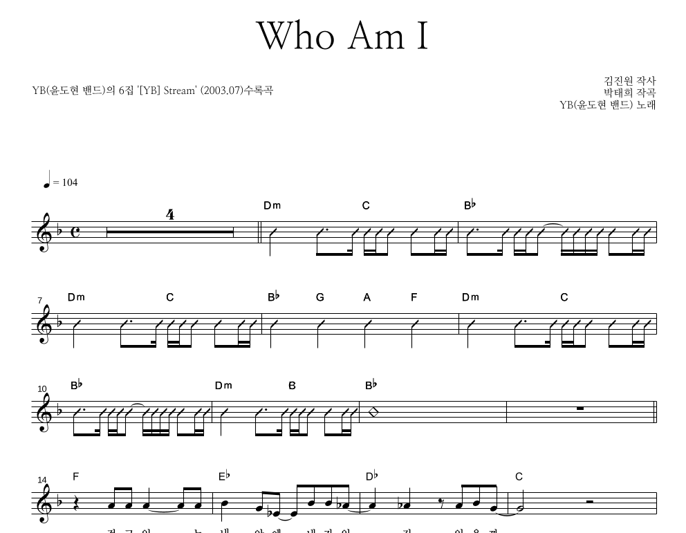 Who Am I 멜로디 악보 미리보기