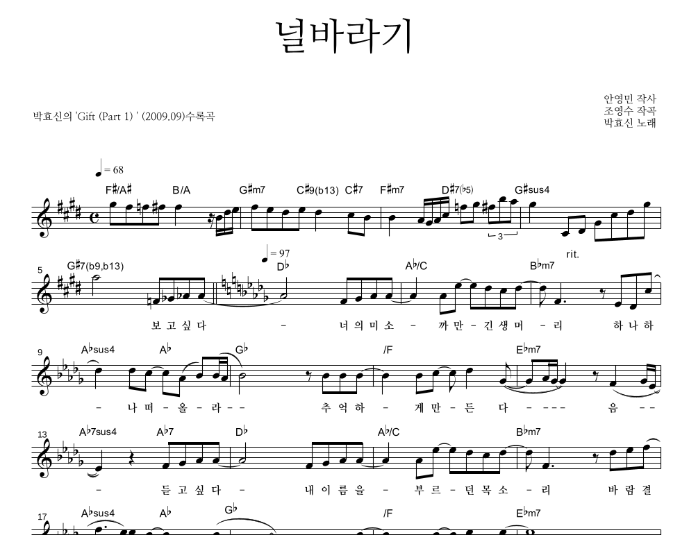 널바라기 멜로디 악보 미리보기