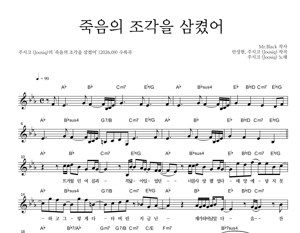 죽음의 조각을 삼켰어 멜로디 악보 미리보기