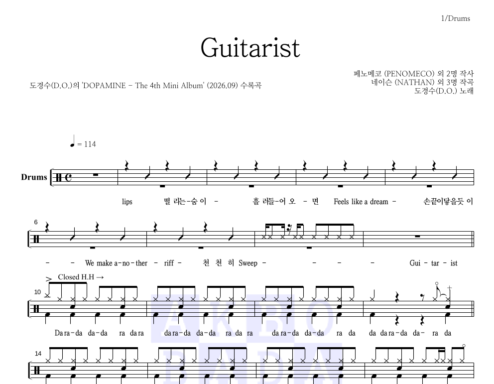Guitarist 드럼(Tab) 악보 미리보기