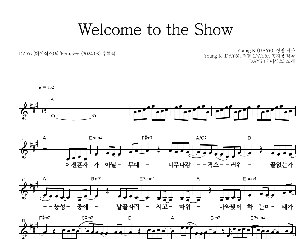 Welcome to the Show 멜로디 큰가사 악보 미리보기