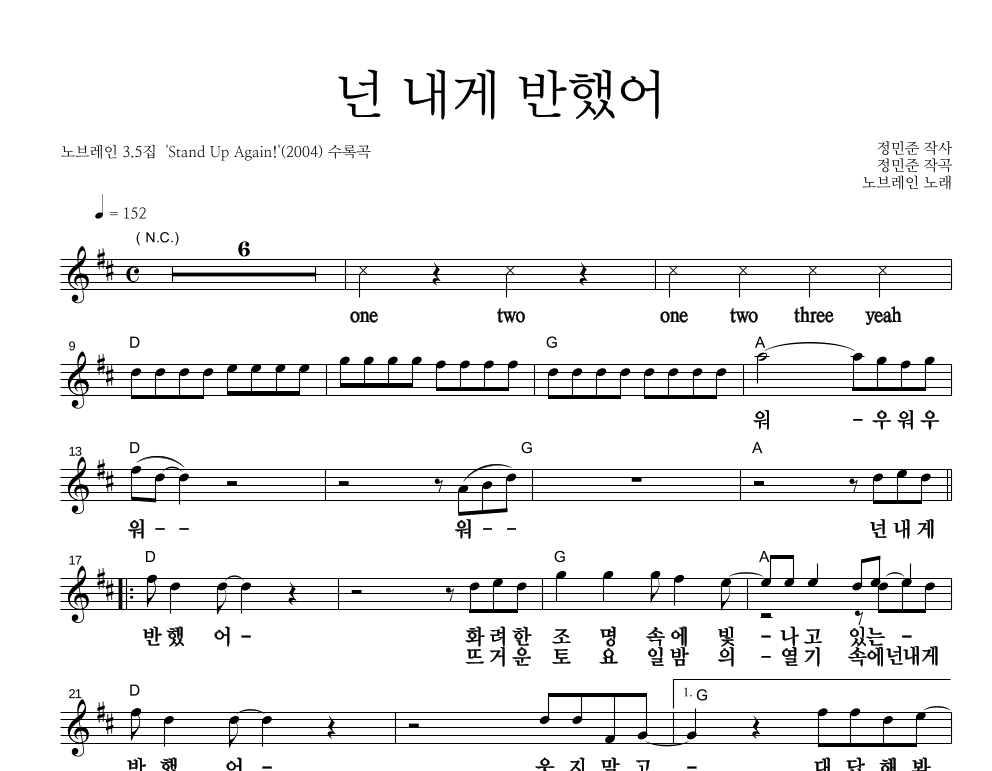 넌 내게 반했어 멜로디 큰가사 악보 미리보기
