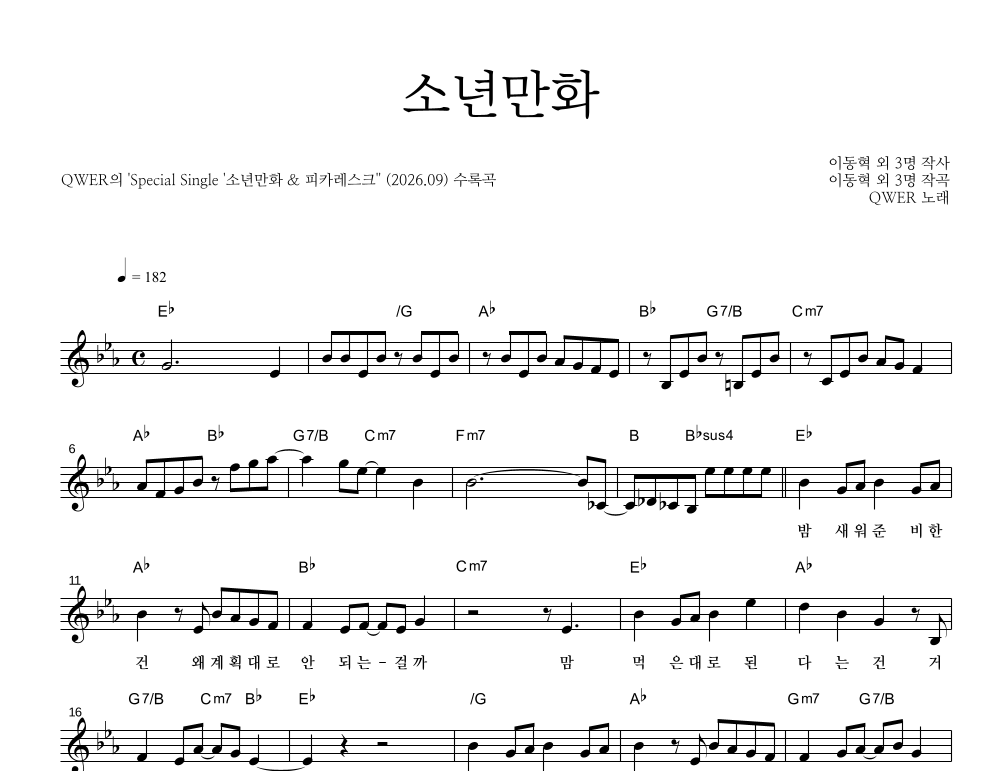 소년만화 멜로디 악보 미리보기