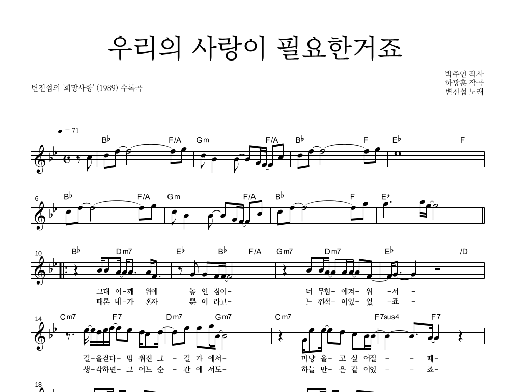 우리의 사랑이 필요한거죠 멜로디 악보 미리보기