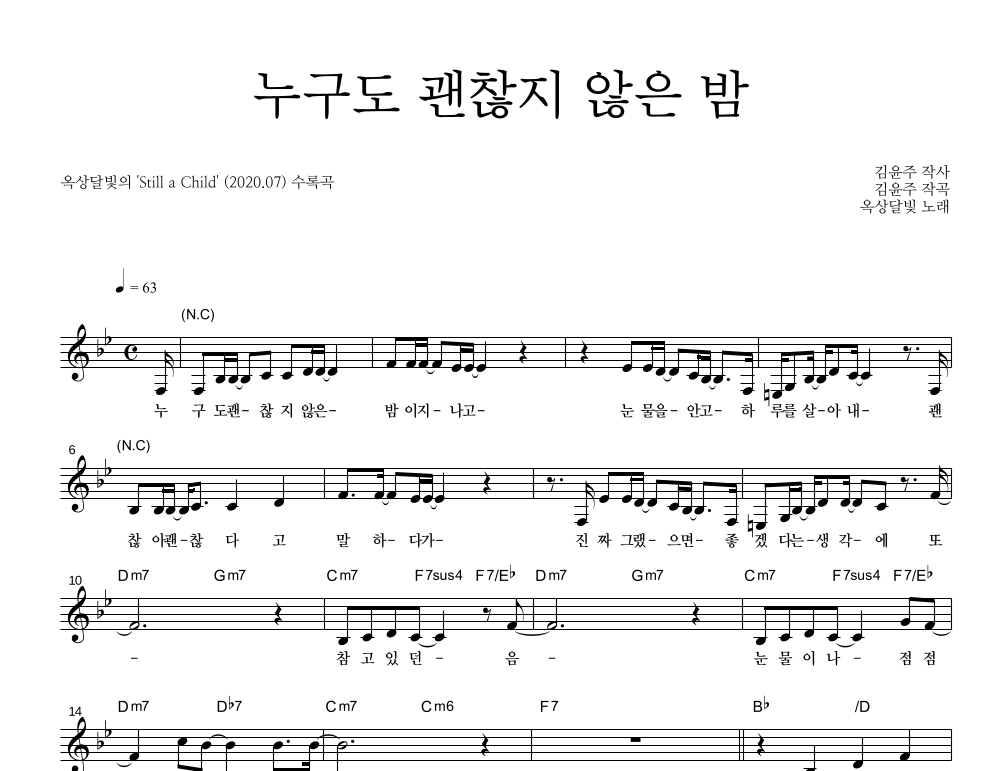 누구도 괜찮지 않은 밤 멜로디 악보 미리보기