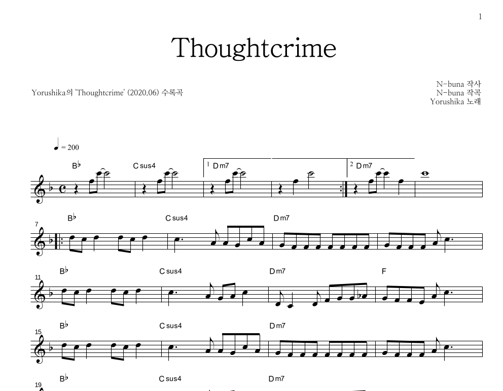 Thoughtcrime 멜로디 악보 미리보기
