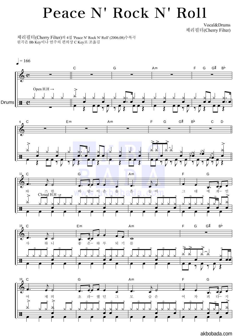 Peace 'N Rock 'N Roll 드럼 악보 미리보기