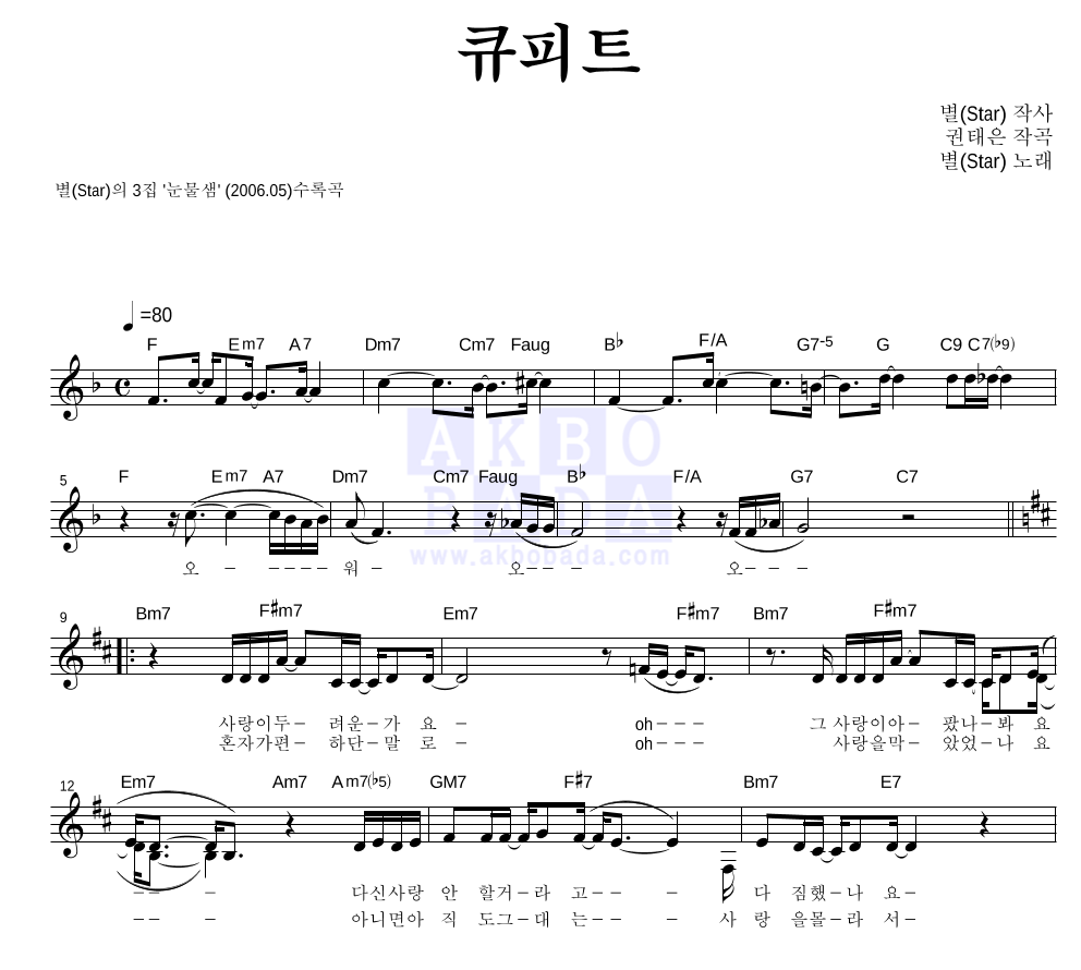 큐피트 멜로디 악보 미리보기