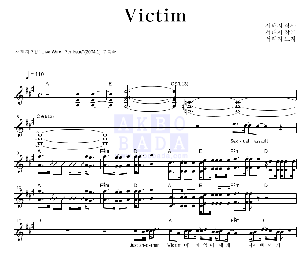 Victim 멜로디 악보 미리보기